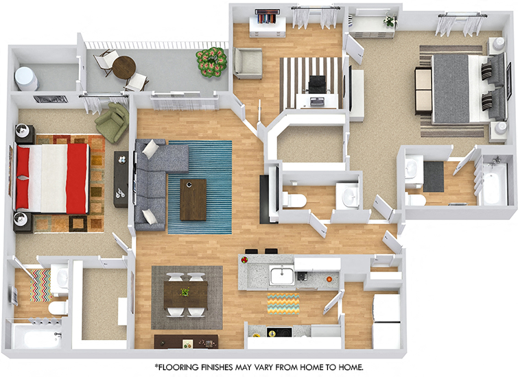 Floor plan for 2 beds, 2.5 baths, 1230 sqft